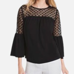 WHBM Black Crochet Lace Top with Bell Sleeved - XXS